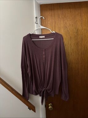 Treasure & Bond Waffle Knit Long Sleeve Tie-Front Top - Plum